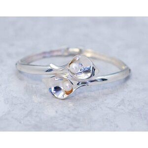 6 1/2 inch, Vintage Silver Tone Faux Pearl Hinged Bangle by Avon | CC1